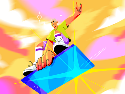 Skysurfing art illustration design artists artist character creative graphic illustration man phone serf woman