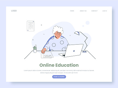 Online Education coloured computer course design desk education grandmother graphic design illustration lamp landin page learn old online studying university vector writing