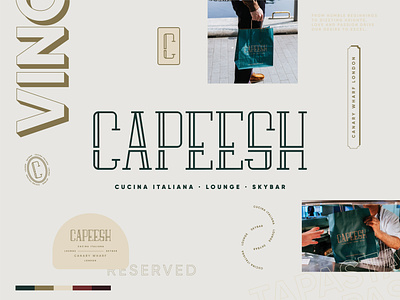 Branding for Capeesh Cucina Italiana, Lounge, Skybar branding cafe cucina drink emblem food italian italy logo logomark london lounge monogram packaging packaging design pasta pizza restaurant