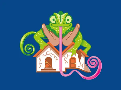 Mikou TV Chameleon broken cameleon care casa chameleon destroyed door godzilla hands health home house lezard lizard logo maison medical roof tongue tv