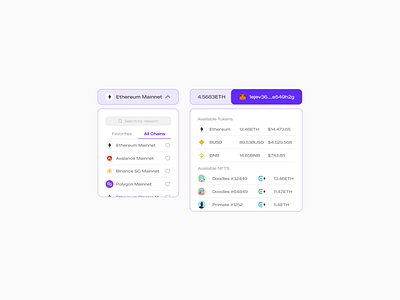Network Switching and Wallet Drop Down(s) (Light Mode) blockchain crypto defi design figma product ui