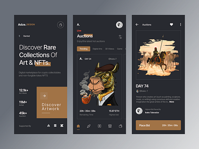 NFT Mobile App - UX/UI app applicaton design clean crypto dark ui design eth georgia identity metamask minimal nft nft market talavadze tbilisi trend ui ui design uiux ux