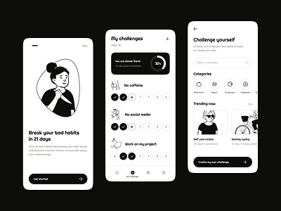 Habit tracking app black and white challenge fireart fireart studio habit habit building habit tracking health illustration tracker