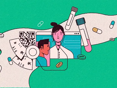 healthcare in the tech era article character design editorial geometric healthcare hero icon illustration illustrator line medicine texture vector