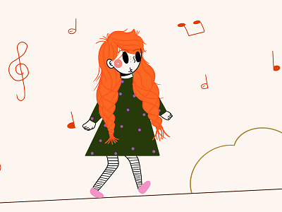 Singing girl🎶🎵 branding character character design clean design fresh graphic design illustration loose love music minimal musical notes original redhead redhead girl simple sing singing ui design vibration energy