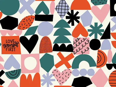 Free Desktop & Phone Wallpaper - February abstract art licensing collage color colour cutout design free geometric illustration lettering love modern pattern shapes surface pattern typography valentine vector wallpaper