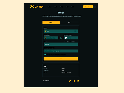 Griffin bridge UI - Multichain Crypto and NFT bridge blockchain crypto defi design ui