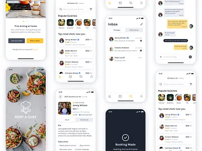 Rent a Chef booking chef design figma food app hire home cook mobile app onboarding rent ui ui design uiux user flow user interface ux design