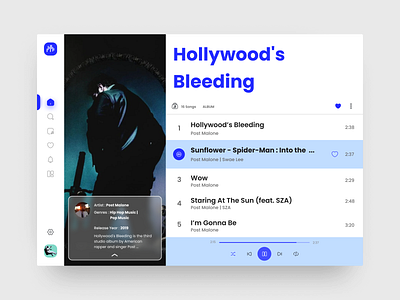 Music player Dashboard adobe xd album branding dashboard design flat media minimal music play playlist podcast songs spotify streaming ui ui design user experience web website design