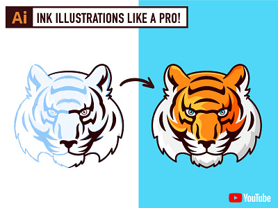 How To Draw a Tiger in Adobe Illustrator CC - Tutorial adobe illustrator creative cloud digital art flat design how to how to design logo how to draw tiger logo tiger vector tutorial ui vector vector art youtube