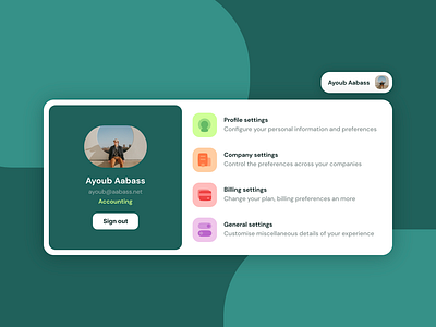 Invoicing app user menu | Daily UI Challenge 027 (Dropdown) 027 avatar dailyui design dropdown graphic design menu profile ui user web web design