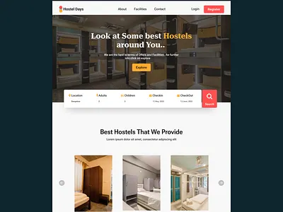 Hostel Booking Landing Page design ui website