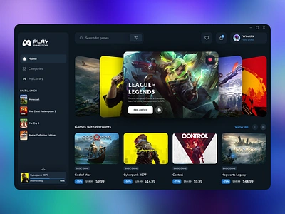 Game Store App 3d 3d art app ui dark mode dashboard game game app game ui gamer games gamestore product design ps5 store store app ui ux video games windows xbox