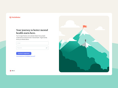 HelloBetter signup app register illustration mental health minimal register registration signup ui web design website