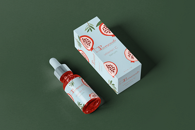 Pomegranate Brand bottle box branding colors cosmetic design graphic design green illustration illustrator logo logo design minimal packaging pomegranate red serum skin skin care vitamin c