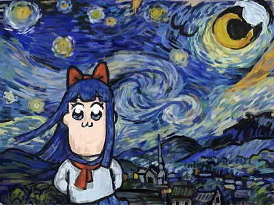 Pop Team Gogh anime illustration my art pop team epic van gogh
