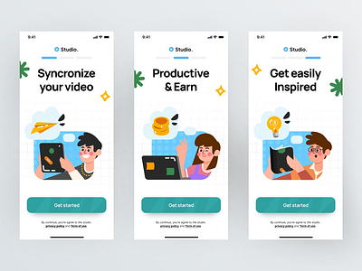 Studio 🎥 - Mobile Onboarding View android app app application design fun iphone app mobile productivity simple ui ux video editor