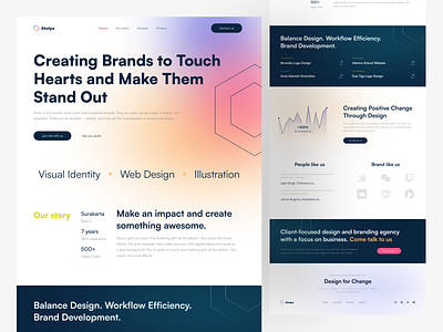 Akalpa - Design Agency Website Design agency blur branding clients colorful creative agency design agency design studio gradient graphic design header hero section landing page portofolio studio testimonial ui design uiuxdesign web design website