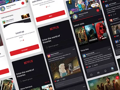 Community Netflix - App for series communities darkmode design figma lightmode motion movie netflix network red serie social ui uidesign uiux