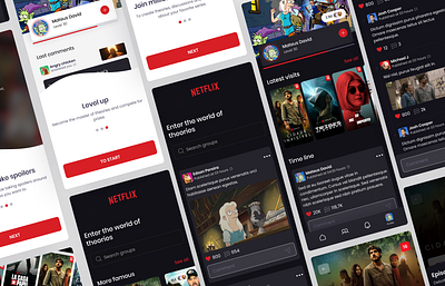 Community Netflix - App for series communities darkmode design figma lightmode motion movie netflix network red serie social ui uidesign uiux