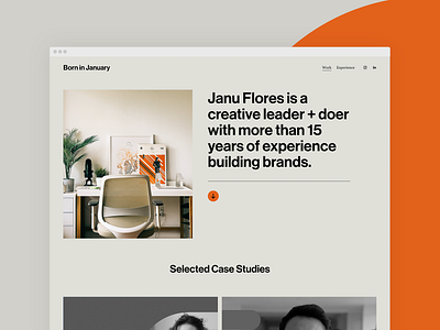 Homepage branding design elegant flores graphic design helvetica homepage janu january minimal minimalist neue haas grotesk orange portfolio web design website