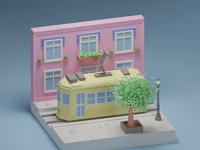Tram 3d 3d design 3d render blender blender3d cycles diorama graphic design illustration illustrations isometric low poly low poly art render tram
