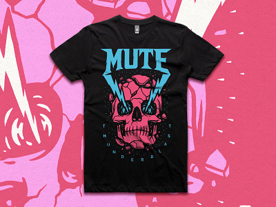 MUTE- teeshirt design black blue illustration merch merchandising merchdesign mute photoshop pink print printing screenprinting skull teeshirt teeshirtdesign thunderblast