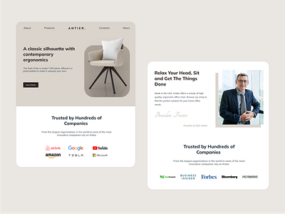 Antier Hero and Message Section UI Design armchair chair company profile design furniture junior ui designer landing page product design product designer ui ui designer ui ux designer uiux ux designer visual design web design web designer