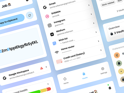UI Components for Password Manager App 🔐 app buttons cards checkbox clean components design system dropdown fields input input box interface kit menu minimal mobile mobile app navigation tabs ui