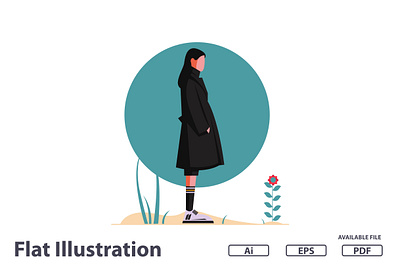 Black Outfit Flat Illustration 3d animation branding design fashion girl graphic design icon illustration logo motion graphics outfit pose style typography ui ux vector woman illustration women illustration