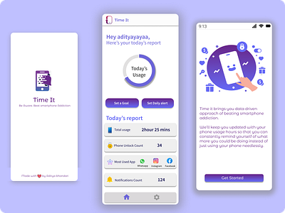 UI Design: TimeIt time tracking app App Design app design data tracking light theme onboarding ui design ux design