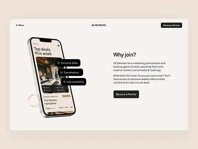 UK Retreats – Landing Page bazen agency booking branding business marketing landing page design landing page ui marketing agency rental tourism travel travel guide ui uk retreats ux website design