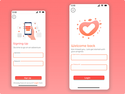 Signup and Login screen UI design app ui design login screen mobile app design signup screen ui design ux design warm theme