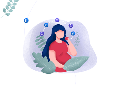 Babywell - Pregnant woman eating an apple app apple care character drawing feminine illustration nutritions pregnancy pregnant ui woman