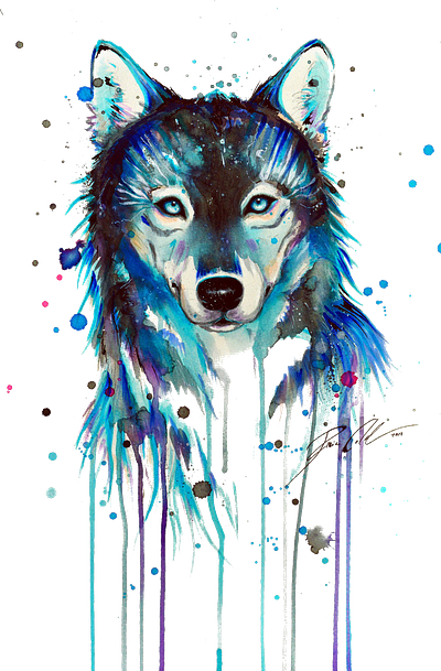 Wolf paint splash art design animal branding design illustration typography vector