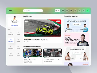 Sports News & Social App card card design community design inspiration football live match news newsfeed saas sports sports app sports design sports news ui uidesign user interface videos web web app web application