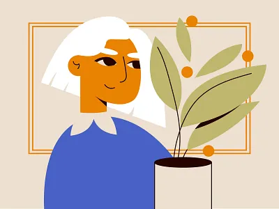 PLANT GIRL blue flat flower girl illustration plant vector