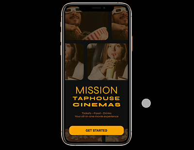 Hi-Fi Prototype: Mission Taphouse Cinemas Concessions Ordering app branding cinema concessions dark dark mode design food movie ordering prototype snacks theater ui ux yellow