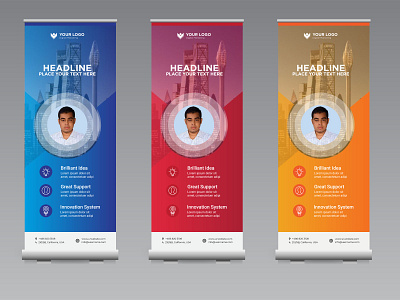 Roll up banner in blue red and orange color Vector Template banner design battractive blue branding company creative creative banner design graphic design illustration modern new roll up banner orange popular premium print ready red roll up rollup banner simple