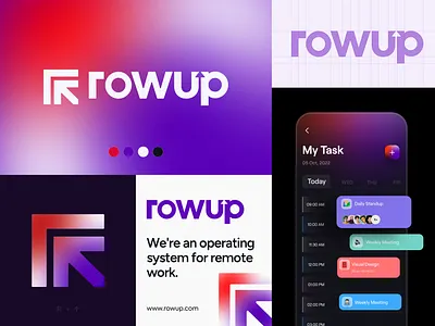 rowup-branding: logo design, visual identity brand design brand identity branddesign branding colors design identity logo logo design logo designer logo mark logo type logodesign minimalist logo r logo symbol task management to do app visual identity