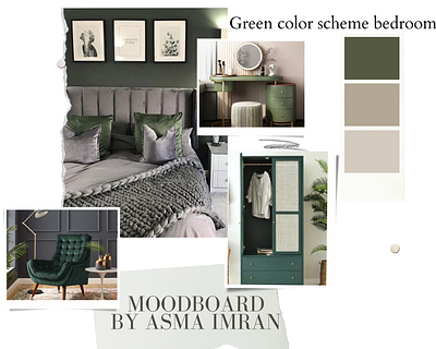 Green scheme bedroom mood board art design interior mood board