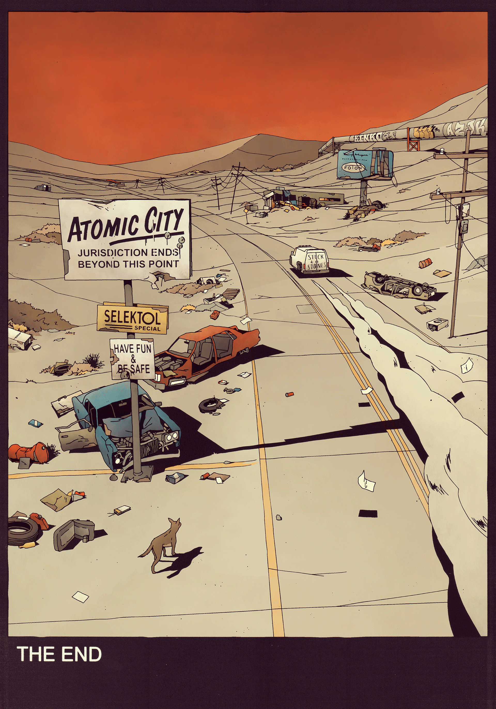 FUTURO DARKO: Stick N Stones/Page 28 car comic desert driver end future futurodarko illustration road wasteland wrecks