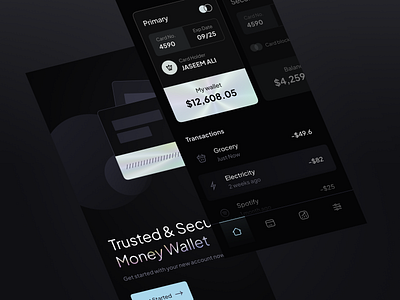 Finance App - Design Exploration app design app ui banking app cards clean dark theme design finance app finance management app financial app minimal mobile app mobile app design modern money popular uidesign uiux uiuxdesign userinterface wallet app