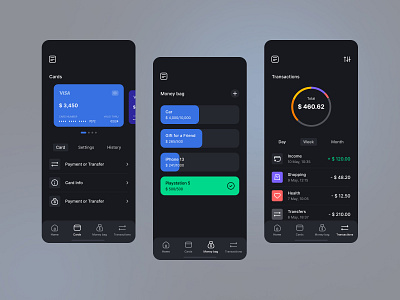 Finance mobile app app bank dark dark mode design figma finance icon mobile money noght mode payment ui ux