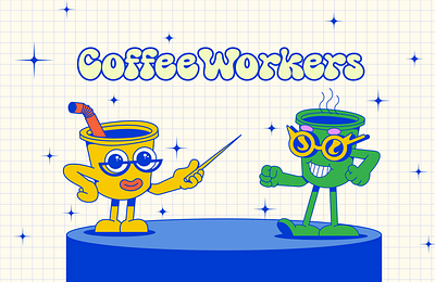 CoffeeWorkers 70s 80s artwork character illustration old school person poster retro