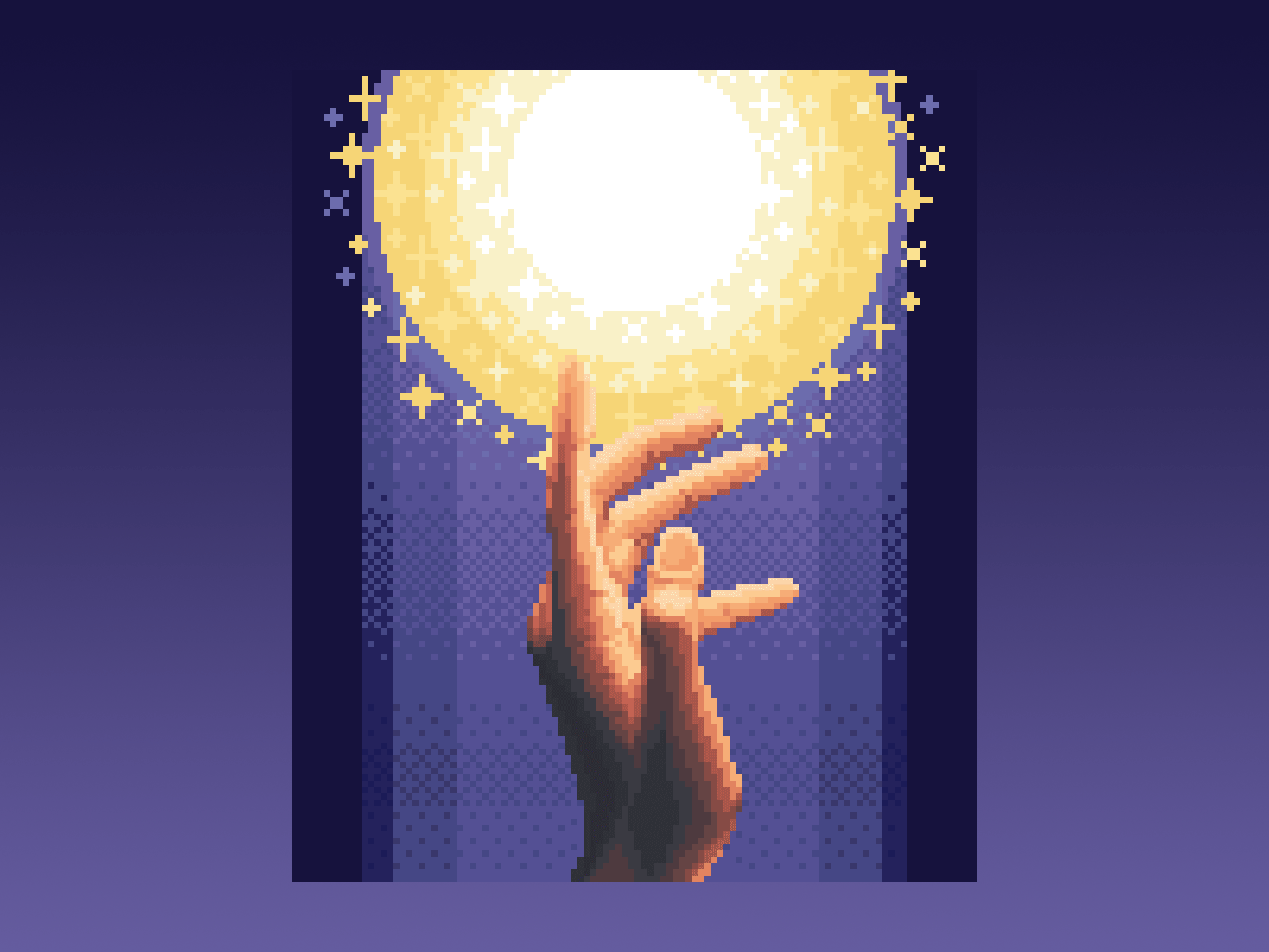 Metalabel Participation element 16bit card cryptic dark game design gif glowing hand illustration magic metalabel motion graphics mystic palm pixel art pixelart sun tarot