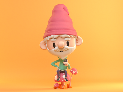 GNOME 3d c4d character design friend gnome illustration iphone mushroom render smartphone