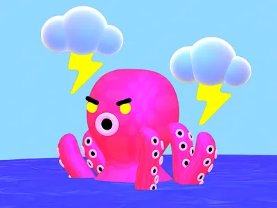 Pink Octopus character design drawing illustration procreate vector