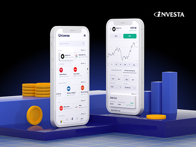 Investa Product Launch Graphic Designs 3d app branding design finance financial fintech graphic design invest investment mobile mobile app mockup option trading options shares stock trading ui ux
