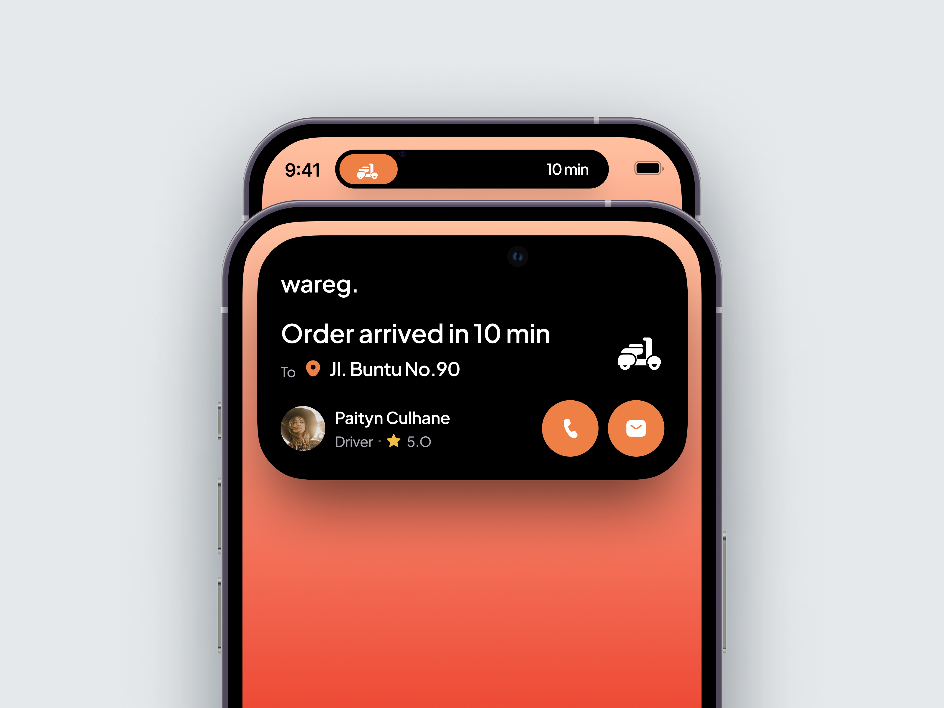 Example of Wareg - Food Delivery - Dynamic Island
